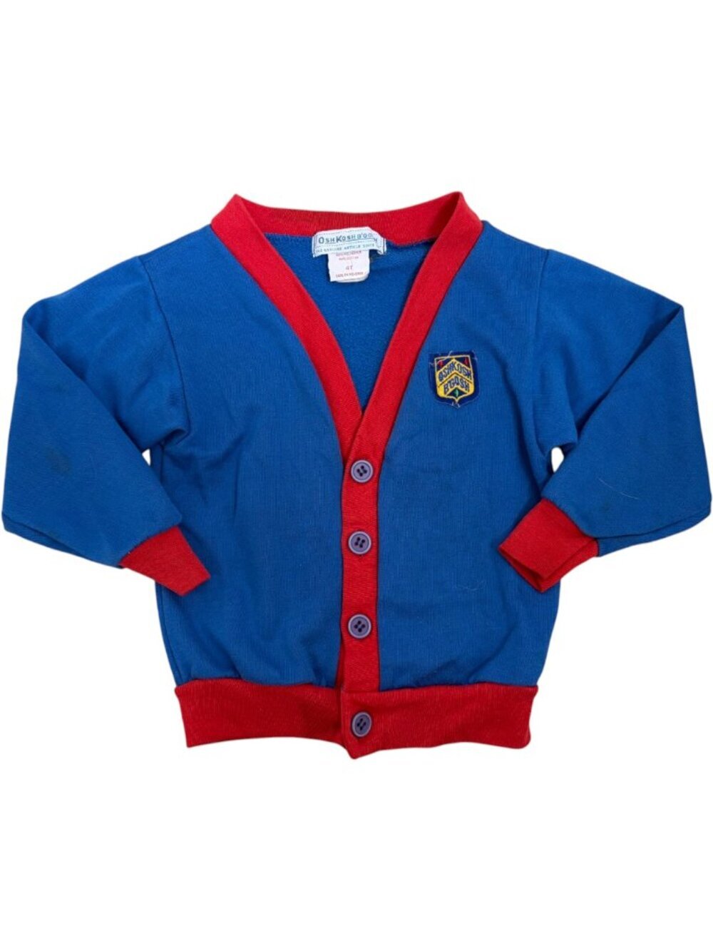 Vintage 90s Kids Osh Kosh B’Gosh Logo Blue Knit Cotton Cardigan Sweater Size 4T